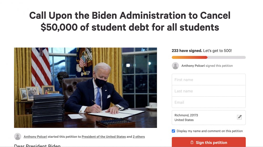 <p>Anthony Polcari, RCSGA president, created a Change.org petition entitled: "Call Upon the Biden Administration to Cancel $50,000 of student debt for all students."</p>