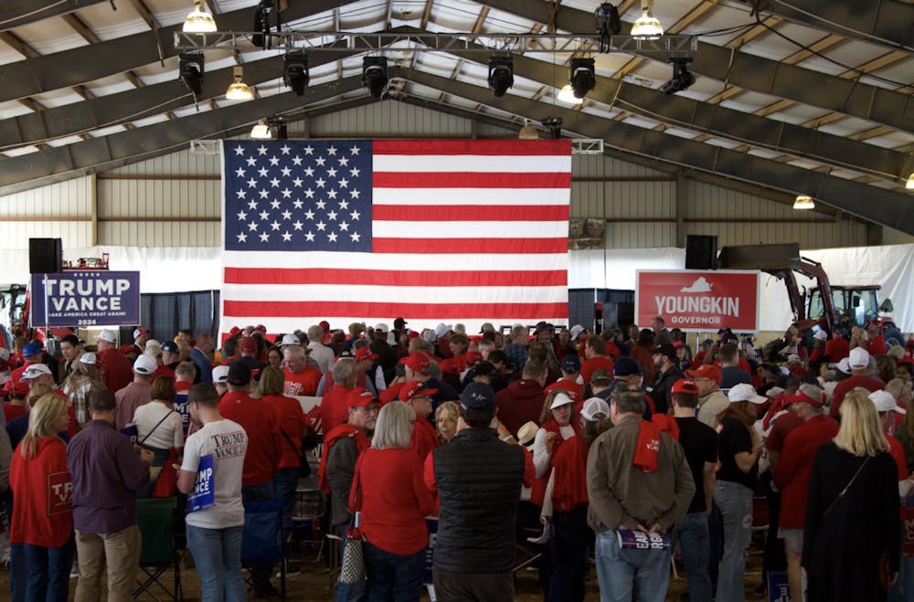 Attendees gathered around the stage at a Republican 'Get Out The Vote' rally in Chesterfield, Virginia. 