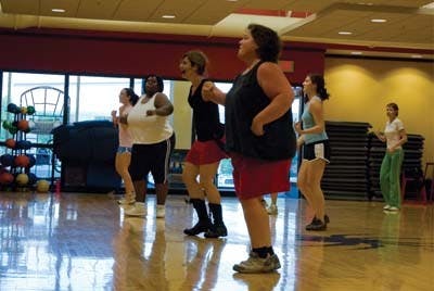 Led by Jackie Pfamatter (headset/mic), students and faculty burn carbs and dance to salsa music Zumba on Tuesday Sept 23rd at 12:00pm in the Fitness Center.