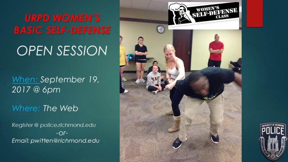 <p>An advertisement for the&nbsp;Women's Basic Self-Defense class. <em>Photo courtesy of University of Richmond Department of Public Safety's Facebook page.&nbsp;</em></p>
