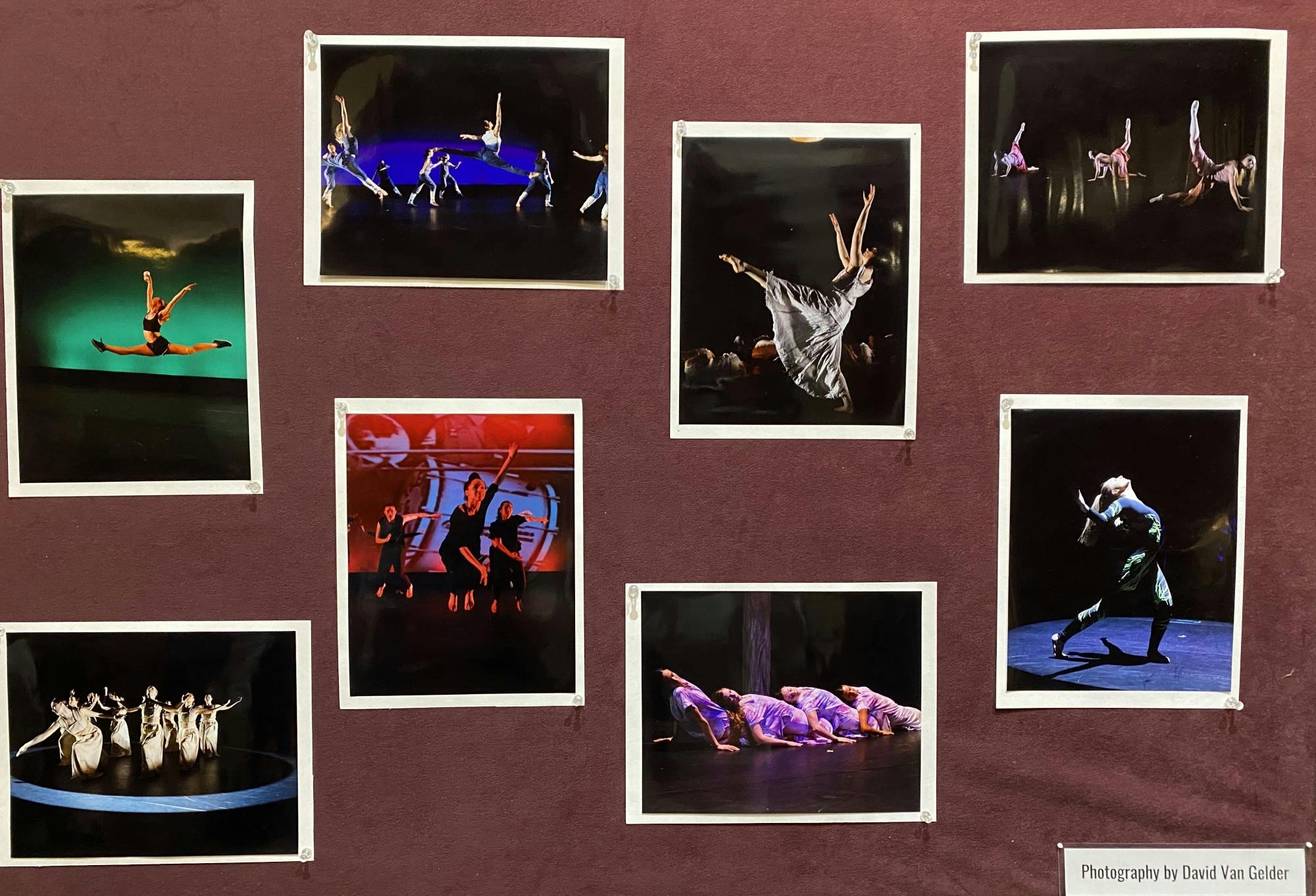 Stills from the University Dancers' 35th Annual Concert are displayed outside the theater. The performance opened on Friday, Feb. 28, to a sold-out crowd in Modlin Center’s Alice Jepson Theater.&nbsp;