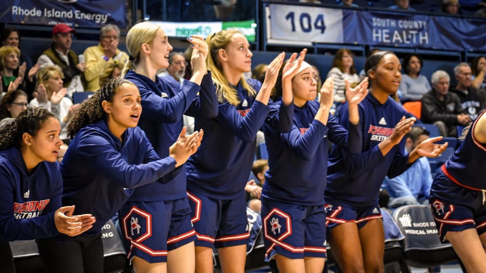 <p>Women's basketball team during game against Rhode Island on March 20. Photo courtesy of Richmond Athletics.&nbsp;</p>