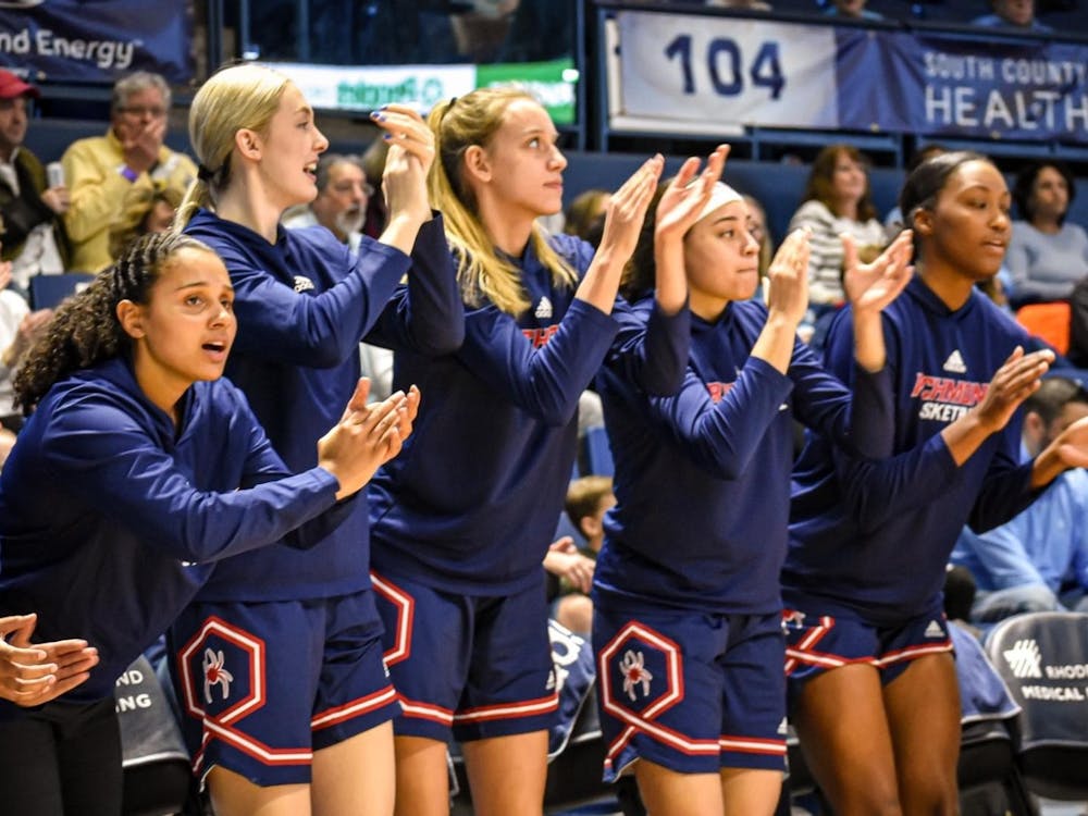 Women's basketball team during game against Rhode Island on March 20. Photo courtesy of Richmond Athletics.&nbsp;