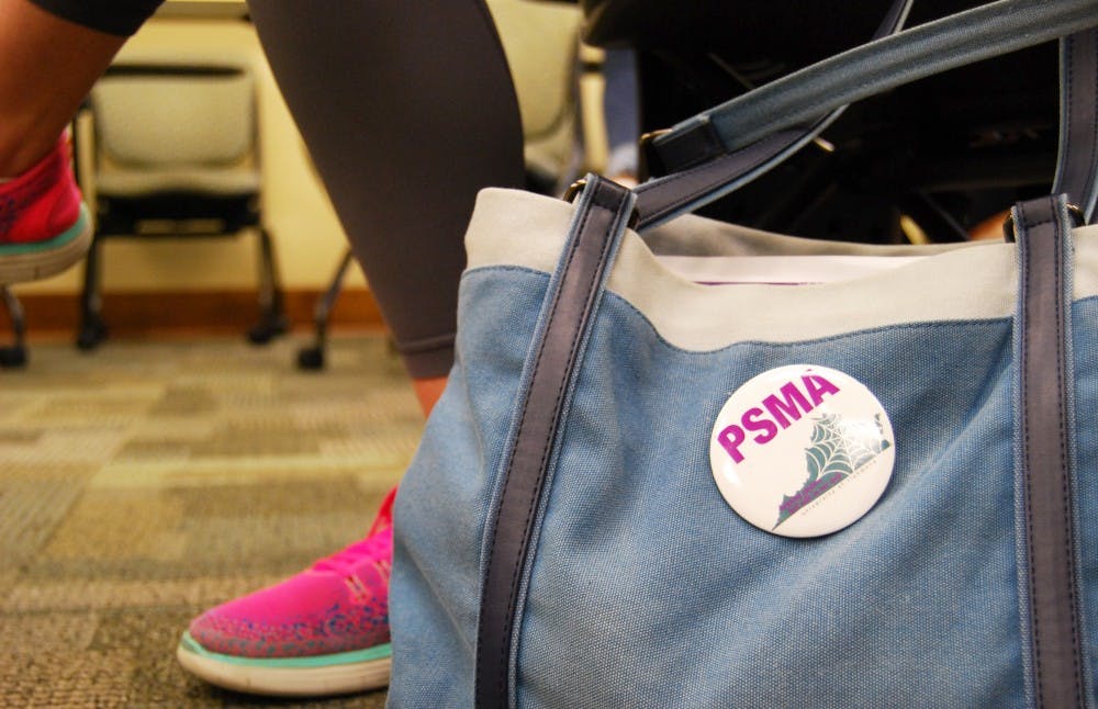 <p>The button that all PSMAs, both undergraduate and law school, wear on their bags.&nbsp;</p>