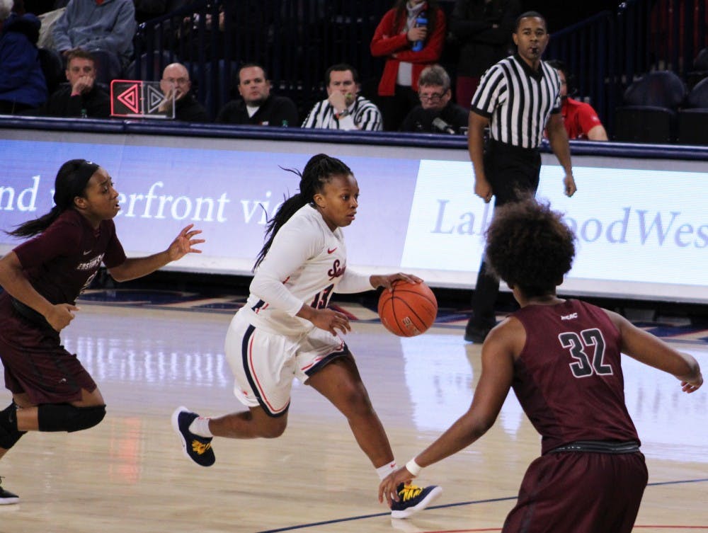 <p>Sophomore Alex Parson during the women's basketball game on Wednesday, Nov. 14. against the University of Maryland Eastern Shore&nbsp;</p>