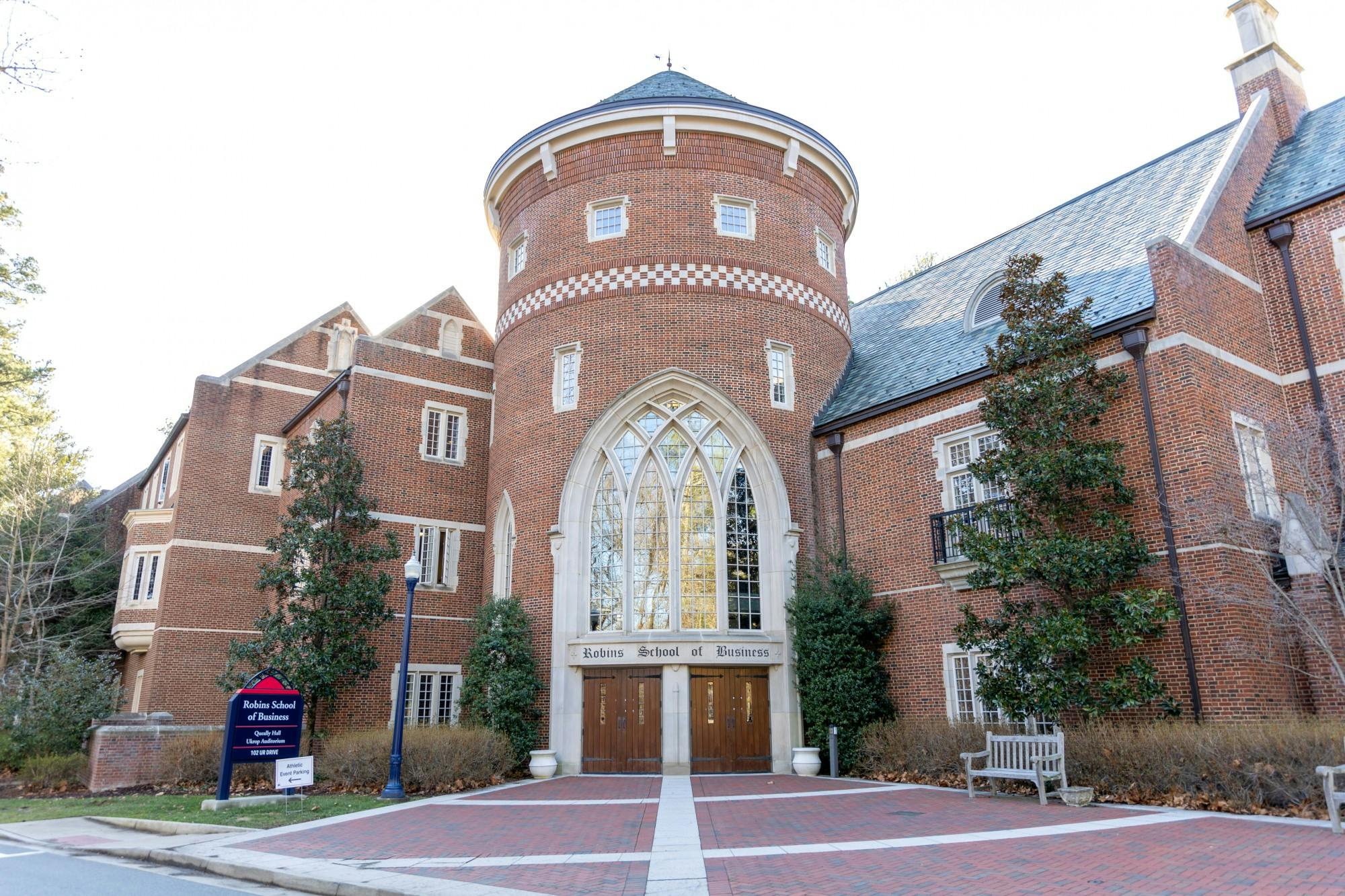 The entrance to the E. Claiborne Robins School of Business.