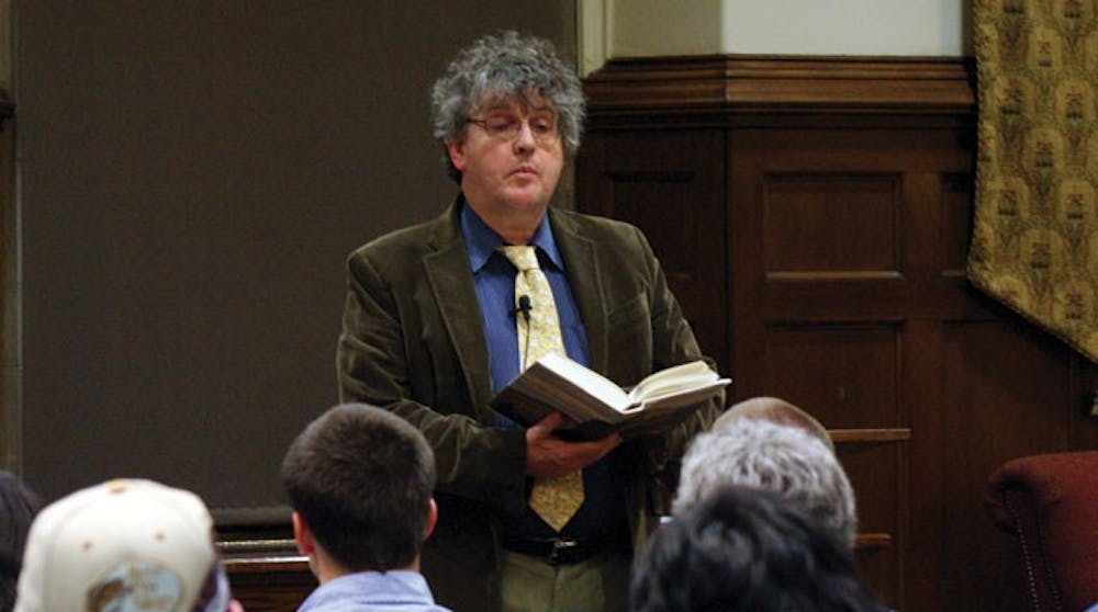 Pulitzer Prize-winning poet Paul Muldoon read excerpts from his books at on Monday night in Weinstein Hall's Brown-Alley Room.