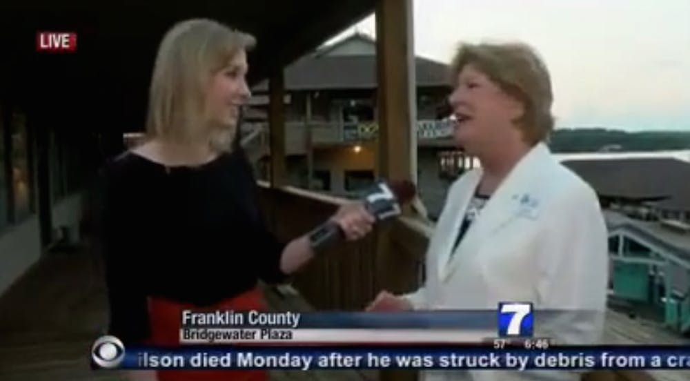 <p>A screenshot from the news clip moments before Flanagan shot Parker on live TV | WDBJ TV</p>