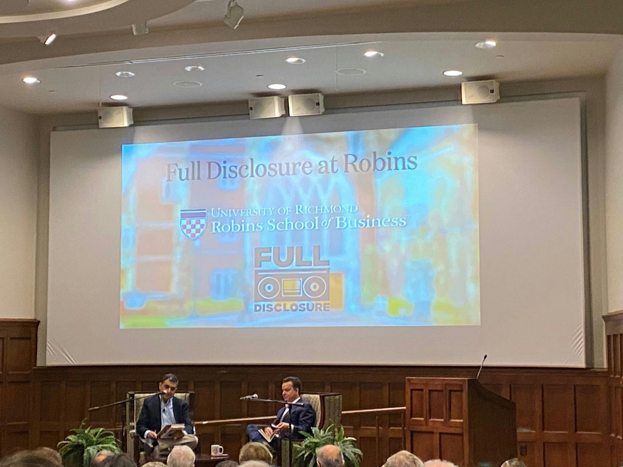 Host of NPR's "Full Disclosure" Roben Farzad interviews CNN's John Avlon on his new book, "Lincoln and the Fight for Peace" at the Ukrop Auditorium on Feb. 24.&nbsp;