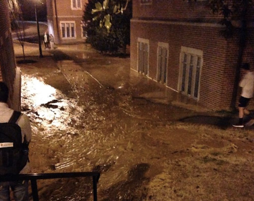 <p>A broken water line caused minor flooding between Westhampton Hall and South Court&nbsp;Monday night.&nbsp;</p>