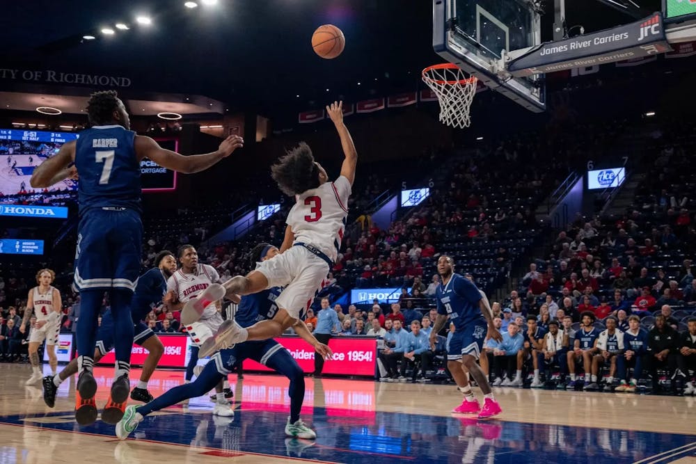 <p>The University of Richmond men's basketball team lost against the University of Rhode Island on Jan. 21. Courtesy of Richmond Athletics.</p>
