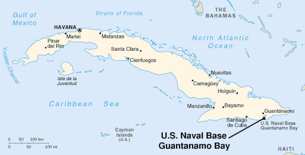 <p>A map of Cuba and Guantanamo Bay Navel Base.</p>