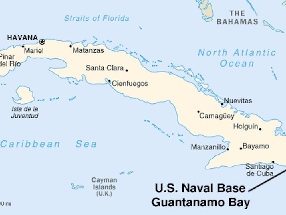 A map of Cuba and Guantanamo Bay Navel Base.