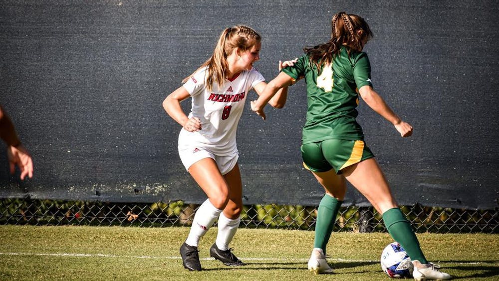 <p>Sophomore midfielder Kiley Fitzgerald during game against George Mason at home Thursday, Sept. 21. Photo courtesy of Richmond Athletics.&nbsp;</p>
