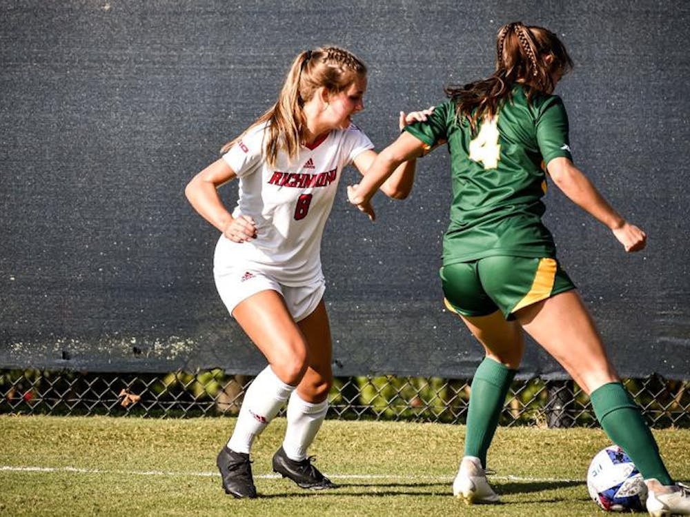 Sophomore midfielder Kiley Fitzgerald during game against George Mason at home Thursday, Sept. 21. Photo courtesy of Richmond Athletics.&nbsp;