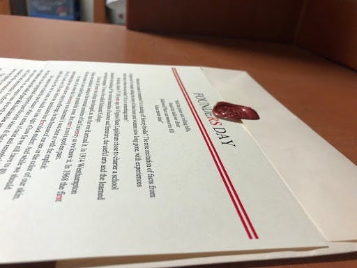 The Richmond Society's Founders Day letter. The society sent longer letters to specific members of the University of Richmond community.&nbsp;