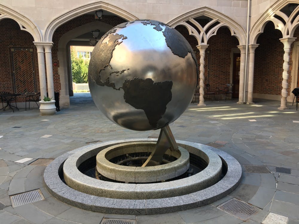 The courtyard of the Carole Weinstein International Center, which houses the Office of International Education.