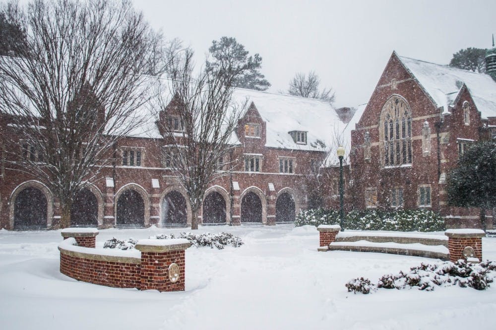 Ryland Hall during the snow&nbsp;storm on Jan. 21.&nbsp;