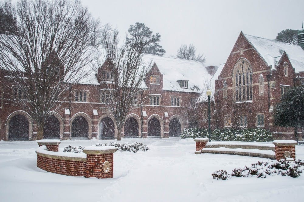 <p>Ryland Hall during the snow&nbsp;storm on Jan. 21.&nbsp;</p>