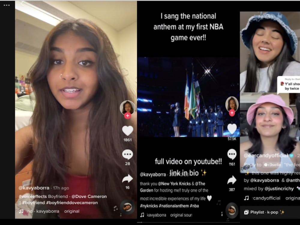 Screengrabs from sophomore Kavya Borra's Tiktok account and her a capella group EARCANDY.