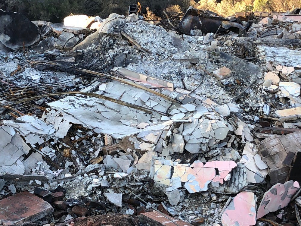 <p>Burnt remains from one of the wildfires. <em>Photo courtesy of Kirsten Avila, '18.</em></p>