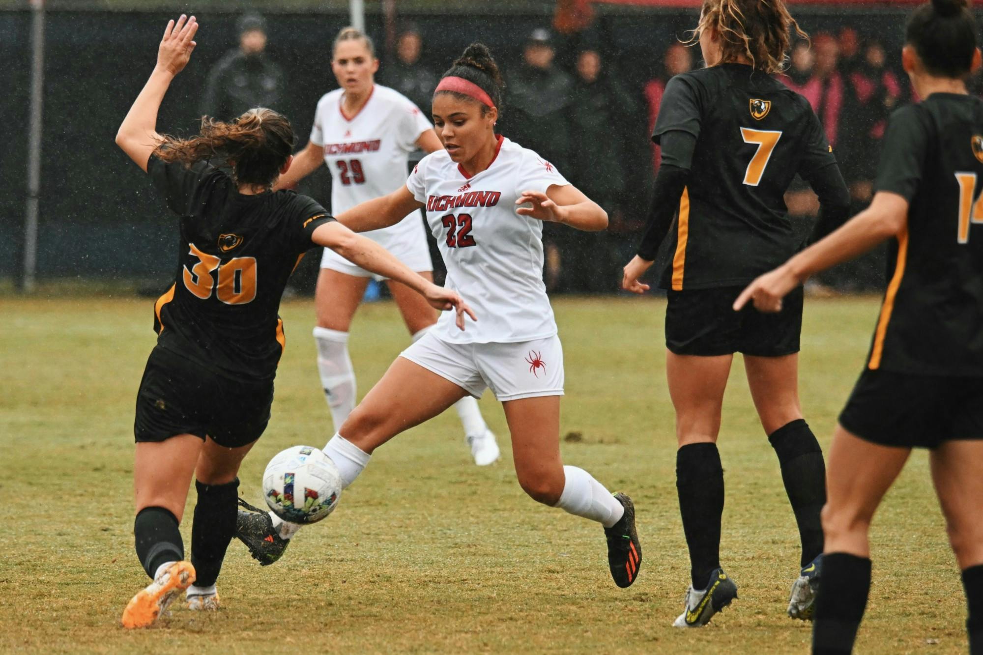 Jojo McShane playing against VCU. Photo courtesy of Jojo McShane and Richmond Athletics.&nbsp;