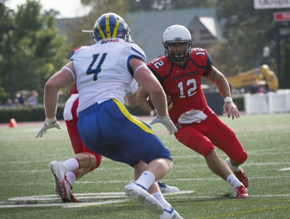 <p>Quarterback Joe Mancuso threw for 286 yards at Robins Stadium on Saturday, Oct. 6, in a Spiders victory.</p>