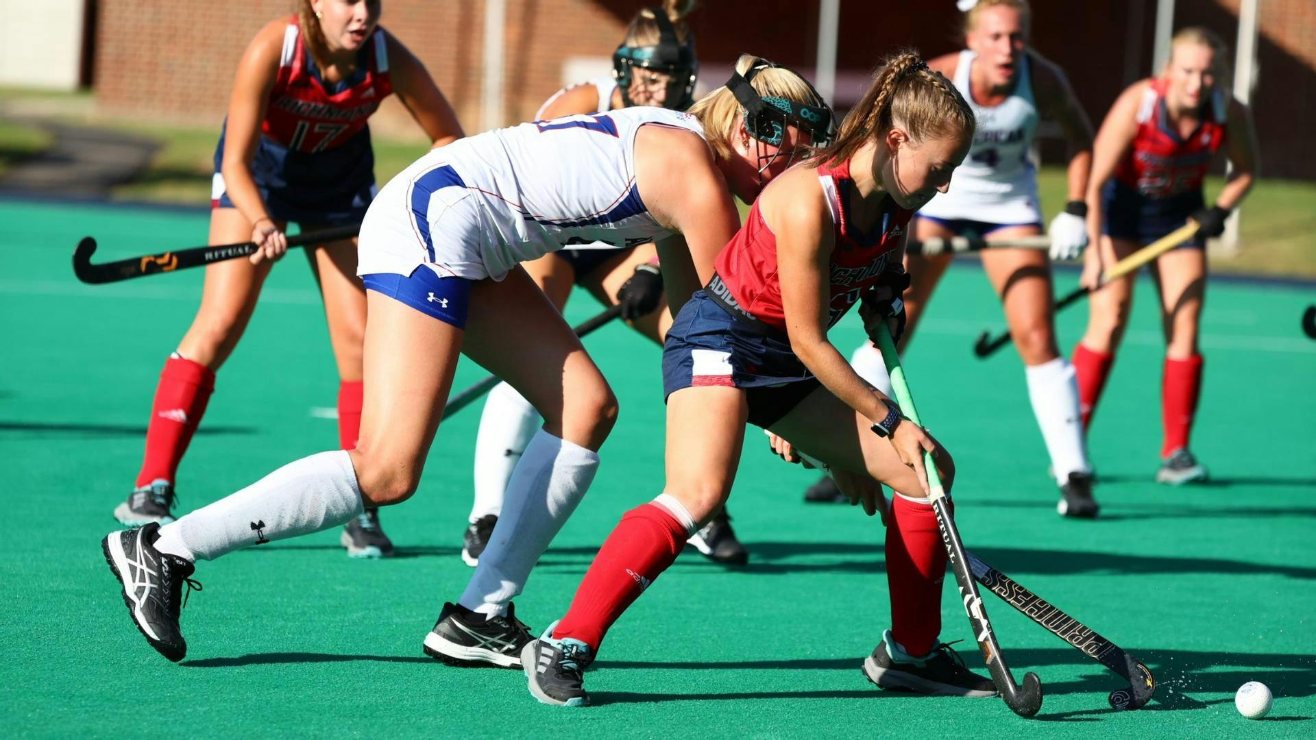 University of Richmond women's field hockey team at Crenshaw Field against American University. Photo courtesy of Richmond Athletics.&nbsp;