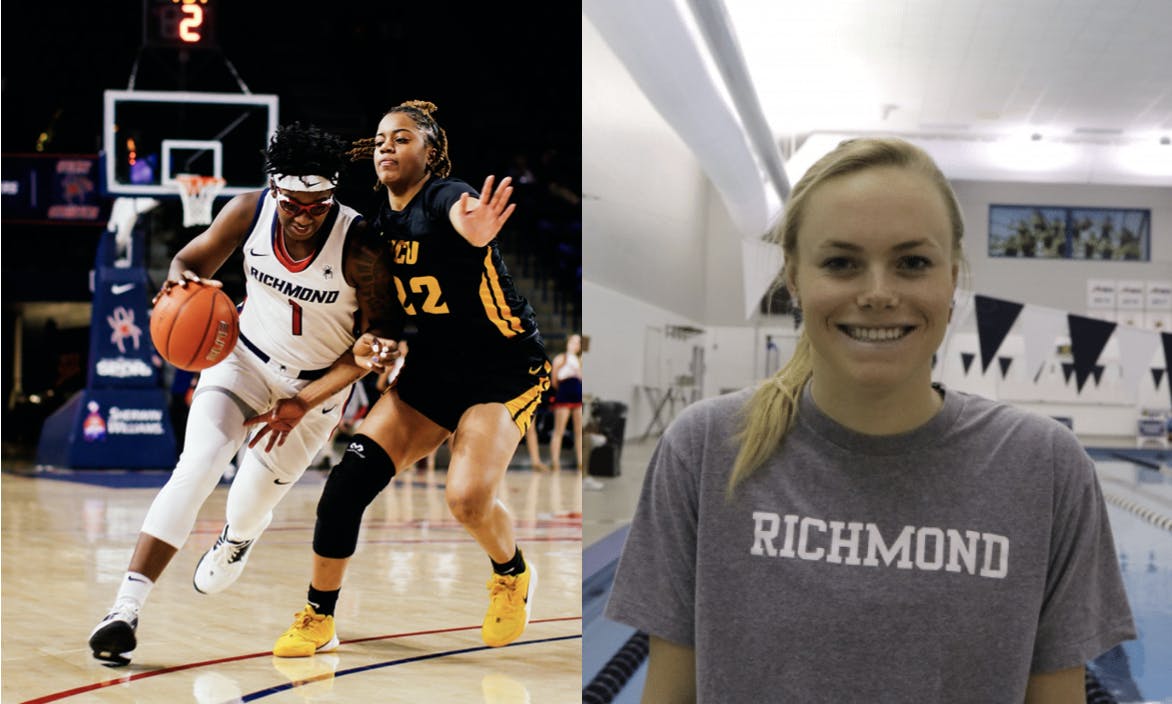 Women's basketball's Jaide Hinds-Clarke (left) and swim and diver's Hannah Gouger (right) are up for the NCAA's women of the year award. Photos courtesy of Jimmy Quinn and Ben Wasserstein