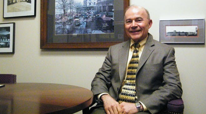 Interim Dean Robert M. Schmidt, taking a break after a meeting.