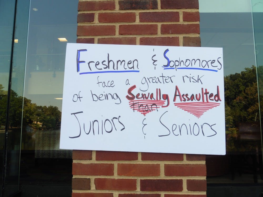 <p>Some of SASA's messages, such as this one, were displayed on the outside of Tyler Haynes Commons.&nbsp;</p>