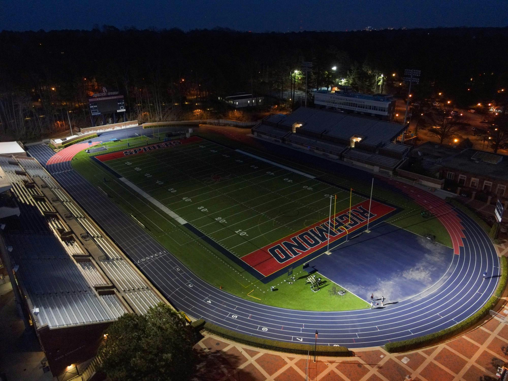 A darkened Robins stadium awaits in next use.