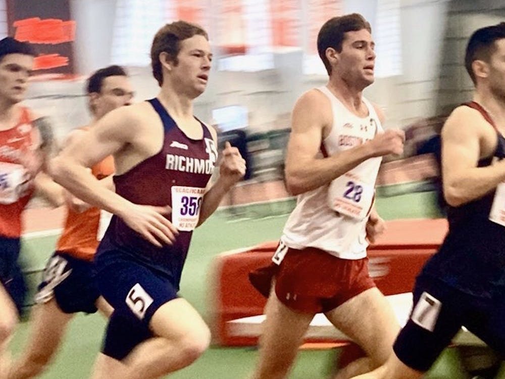 Junior Trey Burleson running in the 2020 IC4A Indoor Championships in Boston. Courtesy of Richmond XCTF