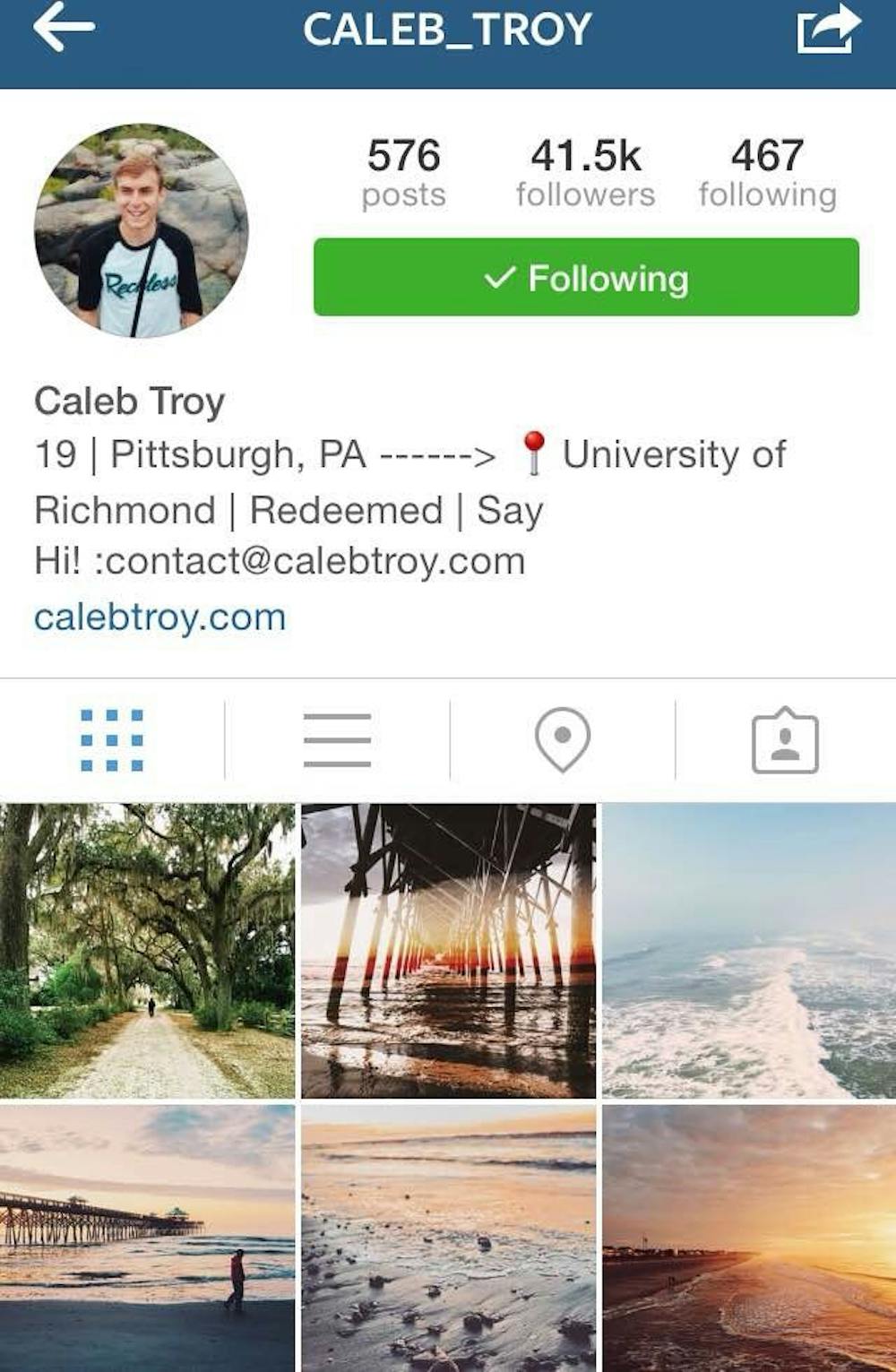 <p>Nearly 42,000 accounts follow Troy. Credit Instagram @caleb_troy. </p>