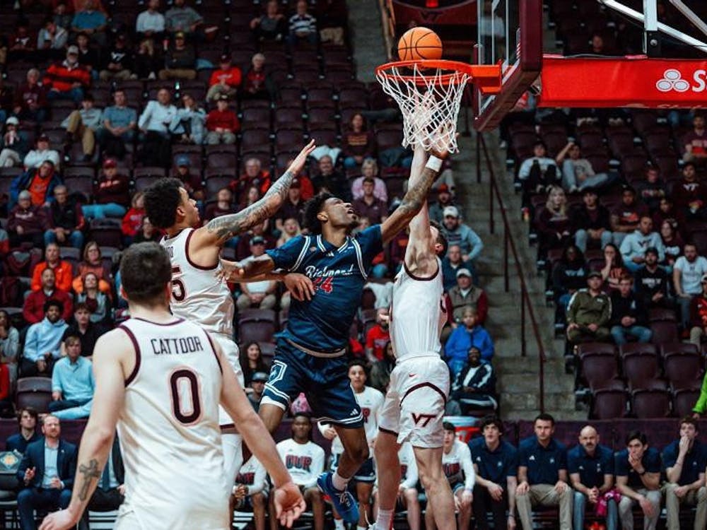 Graduate forward Isaiah Bigelow during the March 19 game against Virginia Tech. Courtesy of Richmond Athletics.