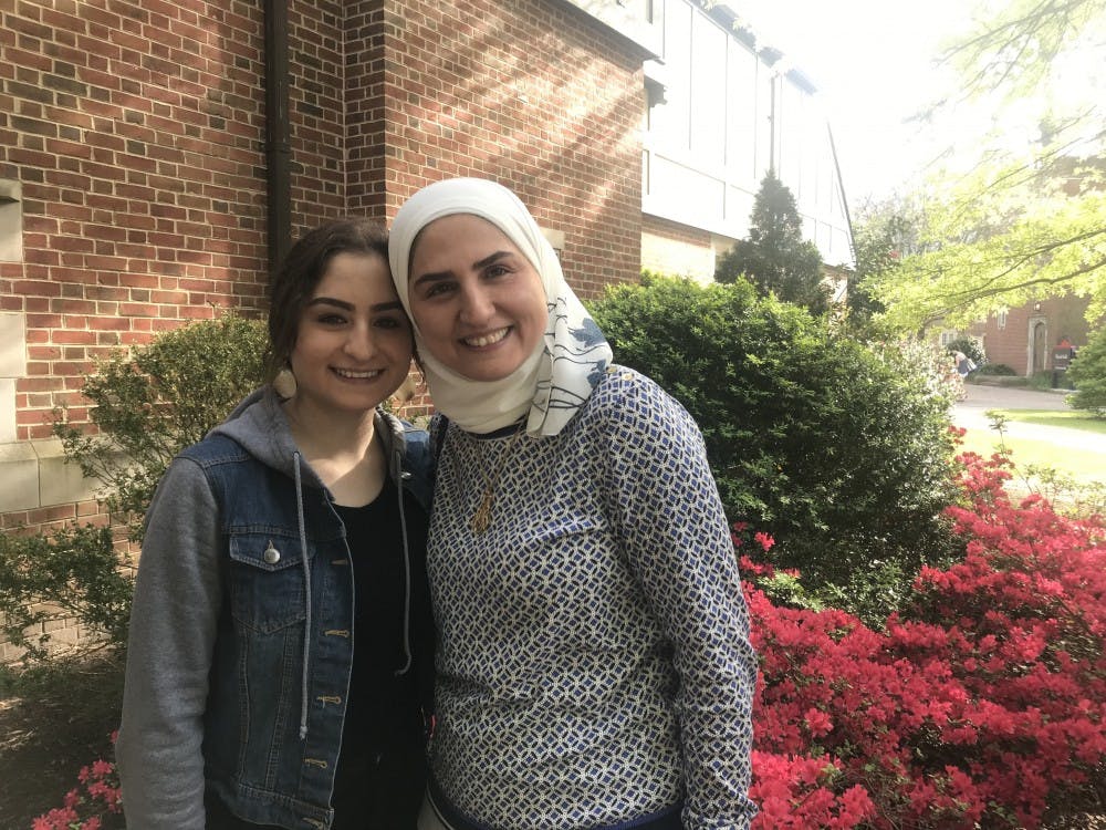 Sana Mouayd Azem (left) and Maysaa Alsous, her mother, pose for a photo.&nbsp;