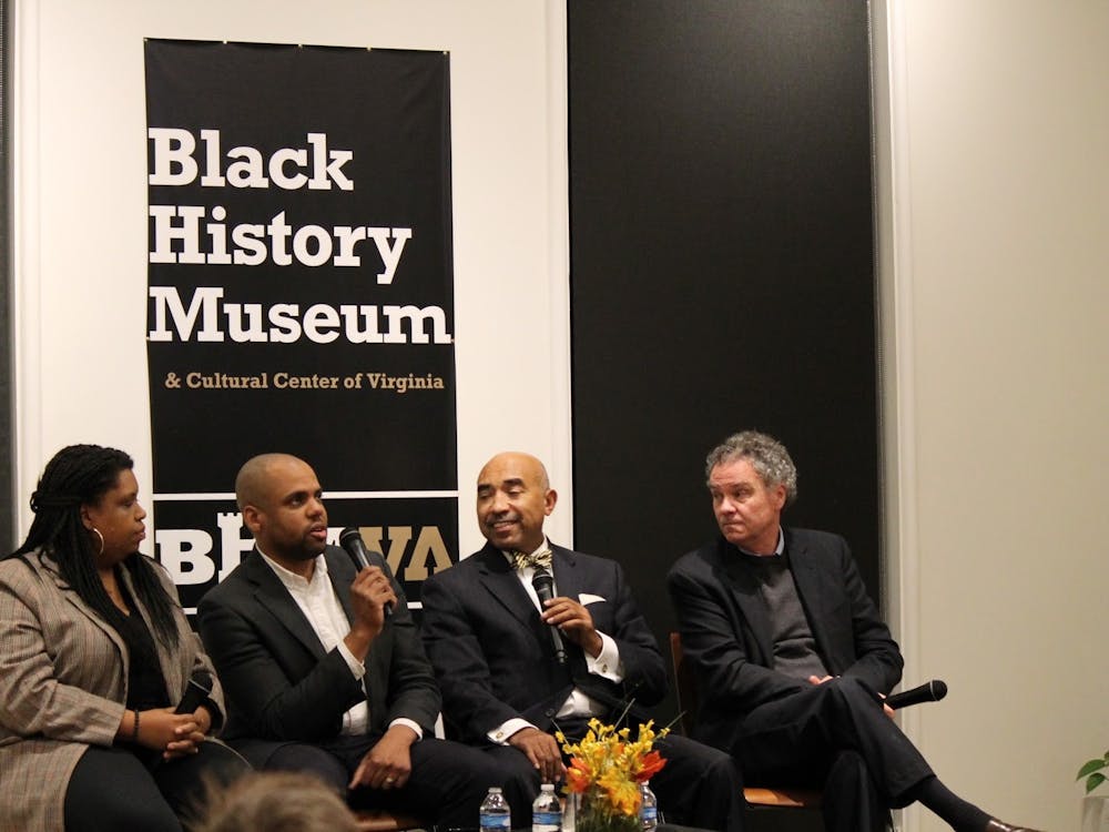 Edward Ayers (far right) speaks at a screening of "The Future of America's Past" at the Black History Museum and Cultural Center of Virginia in Richmond, Virginia, on Nov. 20, 2019. 