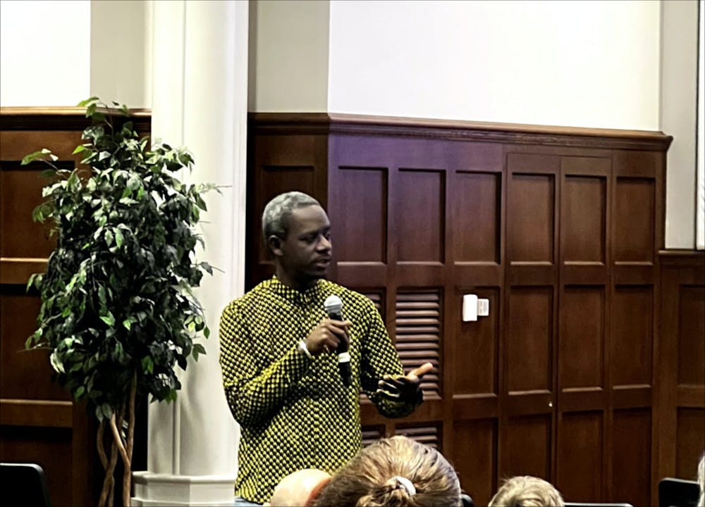<p>Professor Mamadou Dia during African Film Weekend on Sept. 15. Photo courtesy of Professor Kasongo Kapanga.</p>