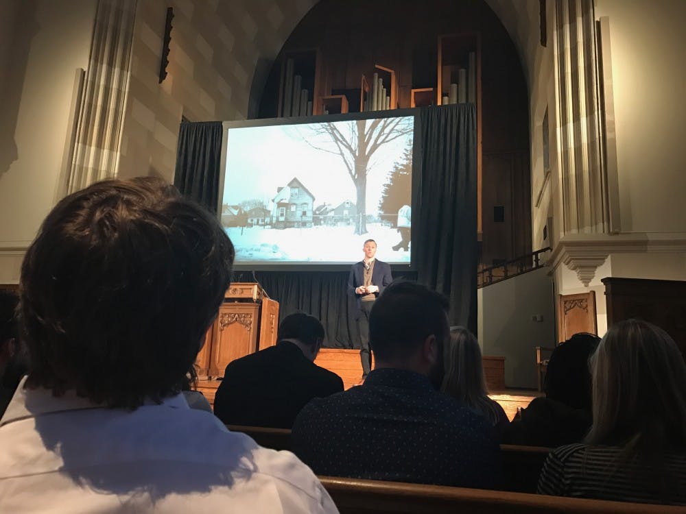 <p>Matthew Desmond spoke to the university community&nbsp;Wednesday&nbsp;about evictions and poverty in the U.S.&nbsp;</p>