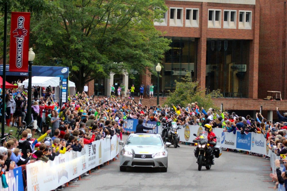 The UCI race begins on Boatwright Drive at the University of Richmond, but within a few hours, signs of the race had mostly disappeared.