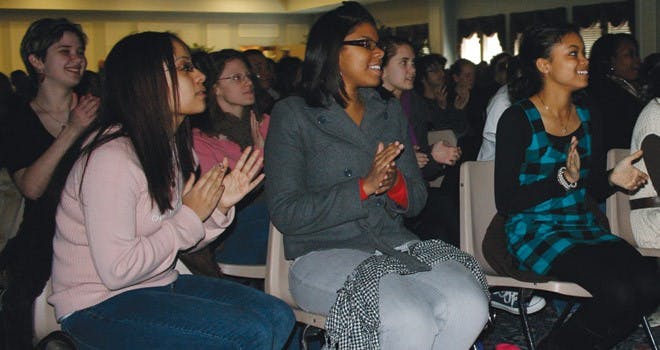Dozens of students, facaulty, and staff came to the Alice Haynes room to witness Obama's historic inauguration.