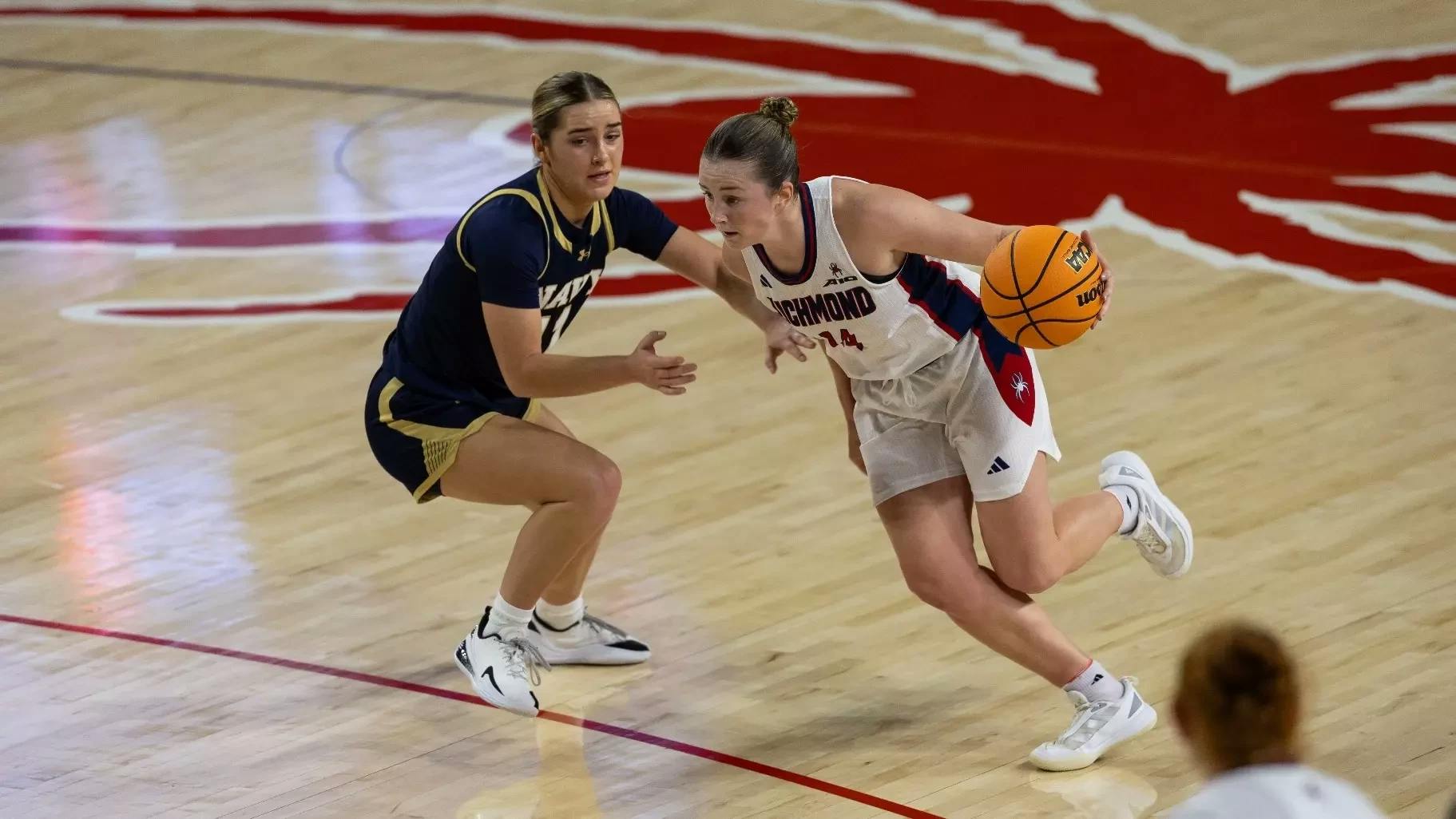 Junior guard Ally Sweeney plays against Navy. Courtesy of Richmond Athletics
