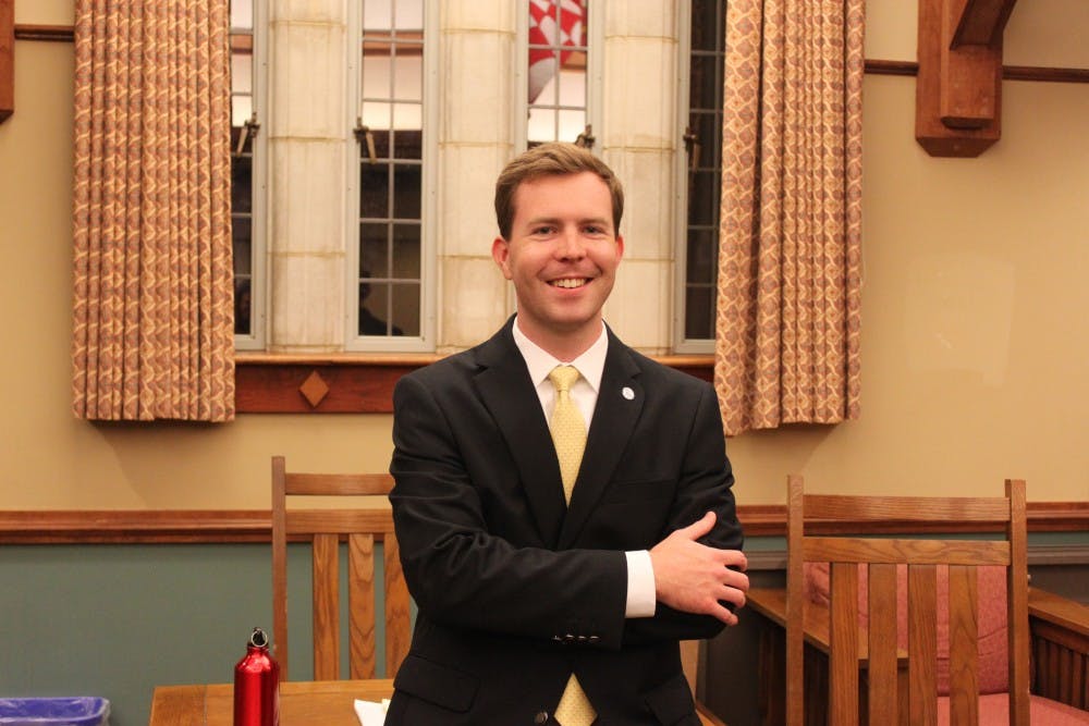 Brad Groves, president of the Richmond College Student Government Association, before a meeting in the Whitehust Livingroom.