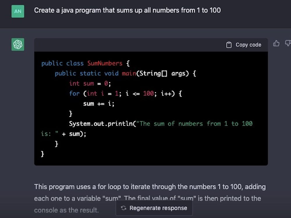 Image of ChatGPT generating a programing method written in Java.