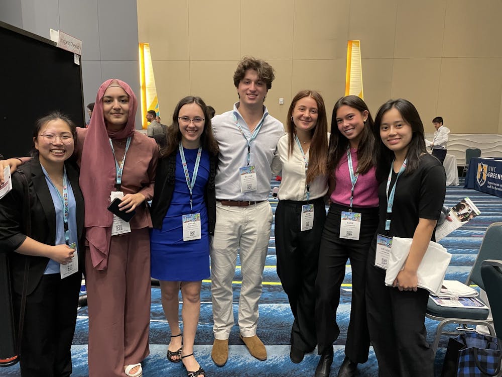Students at the conference in Puerto Rico. From left to right: Myung Kim, Nihal Asif, Abigail McEntire, Billy Apostolou, Sophie Goldberg, Sadie Wender, Esther Kim. Photo courtesy of Dr. Chris Stevenson