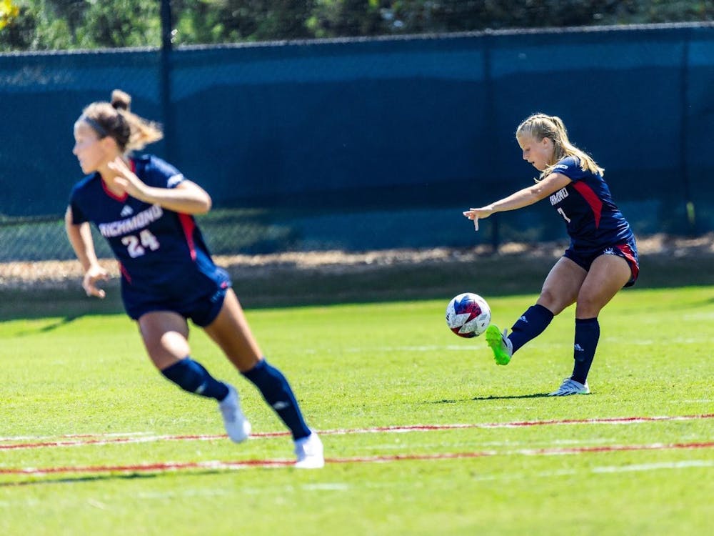 Midfielder Cameryn Sicard passes at home game against William and Mary Aug. 24. Photo courtesy of Richmond Athletics.&nbsp;