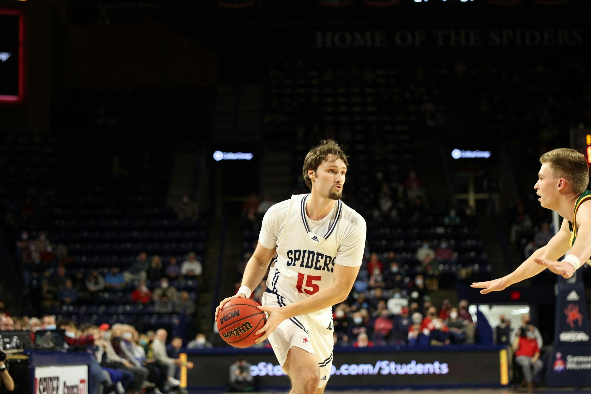 Senior forward Matt Grace looks for a team mate to pass the ball to.