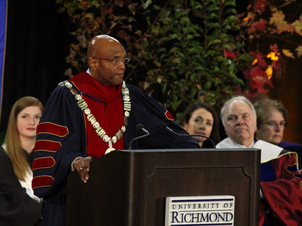 University of Richmond President Ronald A. Crutcher addresses students, faculty, alumni and members of the community at his inauguration, Oct. 30, 2015.