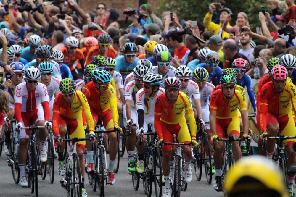 <p>And they're off! Fans take photos of the world's best, as they start the Men's Elite Road Race on Richmond's campus. Photos in gallery by Rayna Mohrmann and Evan McKay.</p>