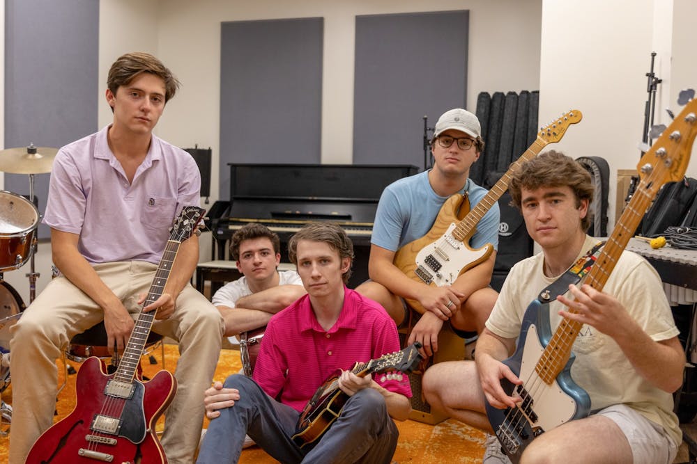 <p>The members of Dogpark from left to right: Junior Declan Harris, senior Chris Conte, fifth-year Eamon Moore, junior Billy Apostolou and senior Will Harford.</p>